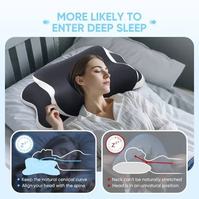 Ergonomic memory foam butterfly neck pillow, C-shaped/adjustable dual height, transparent cover support - side/supine/pillow sle 2