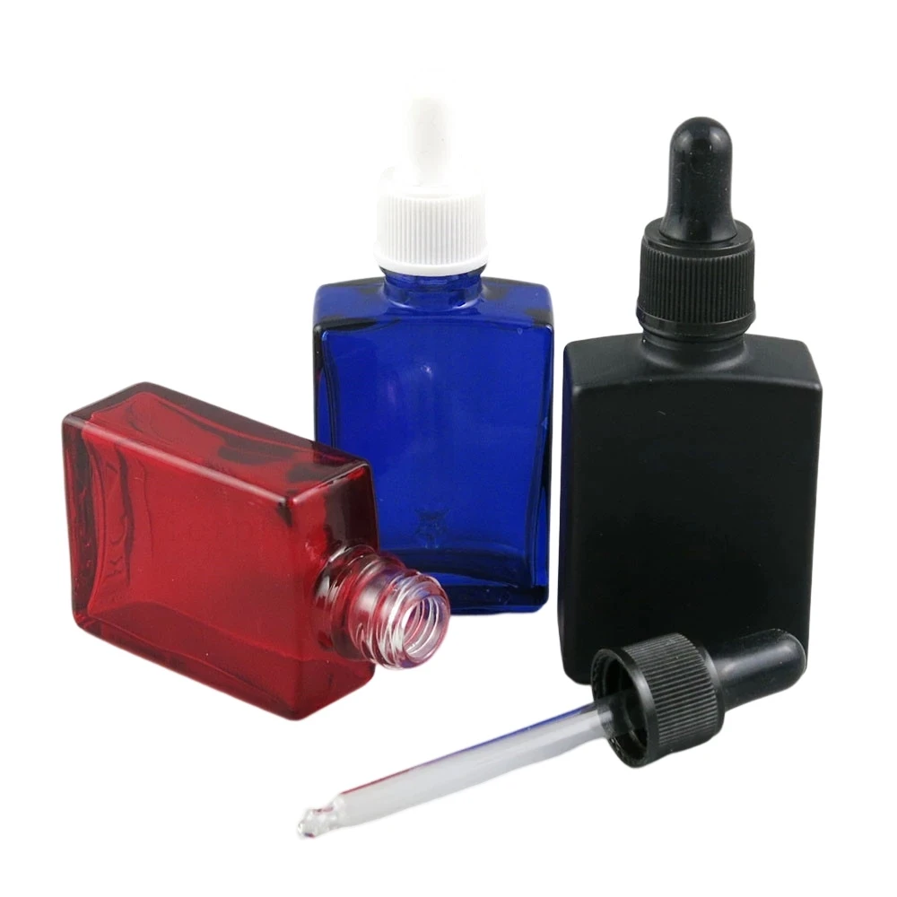 20 X Square Amber Clear Black Blue Glass Bottle 30ml 1 oz e liquid Perfume Dropper Essential Oil Bottles containers