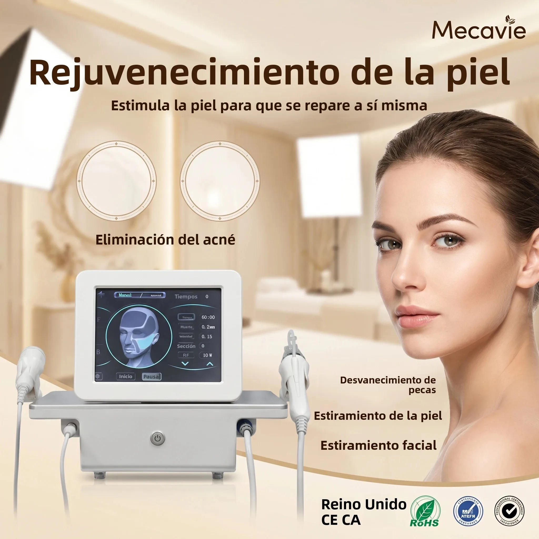 Máquina Profesional 2 en 1 de Radiofrecuencia para Reafirmar la Piel y Lifting Facial, Microagujas Fraccionadas para la Regeneración y Recuperación de la Piel, Equipo de Belleza