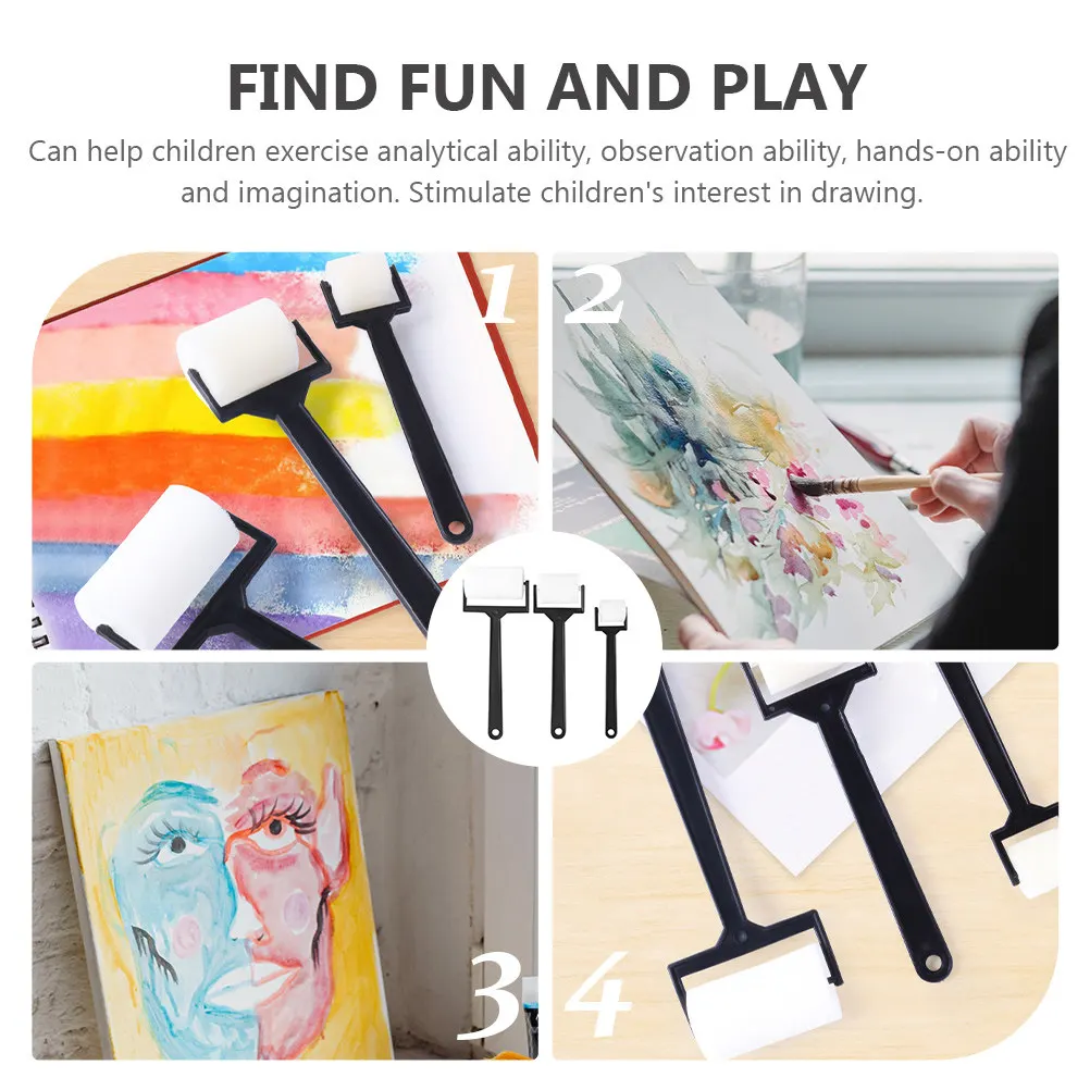 3 세트 어린이 그림 스폰지 브러쉬 수채화 오일 아크릴 드로잉을위한 크리 에이 티브 DIY 페인팅 도구 롤러 브러쉬