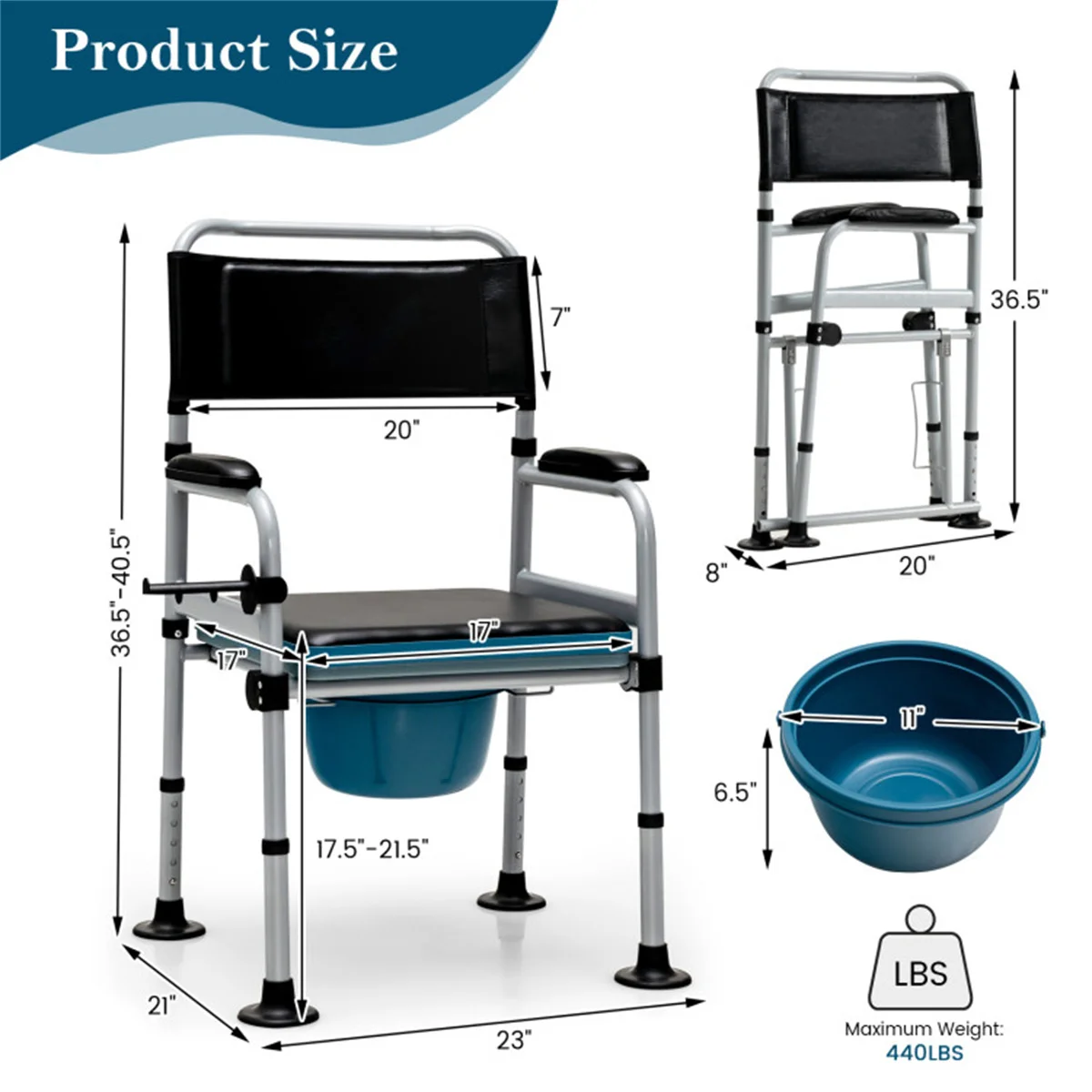 Raised Toilet Seat with Handles, Elevated Toilet Seat Stand Safety Frame, Adjustable Assist Shower Chair for Seniors