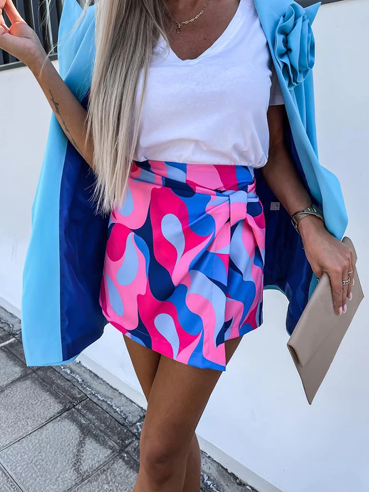 

New Shorts Skirts Women Summer Printed Fashion Loungewear Shorts High Elastic Waist Casual Patchwork Ladies Bottoms Dropshipping