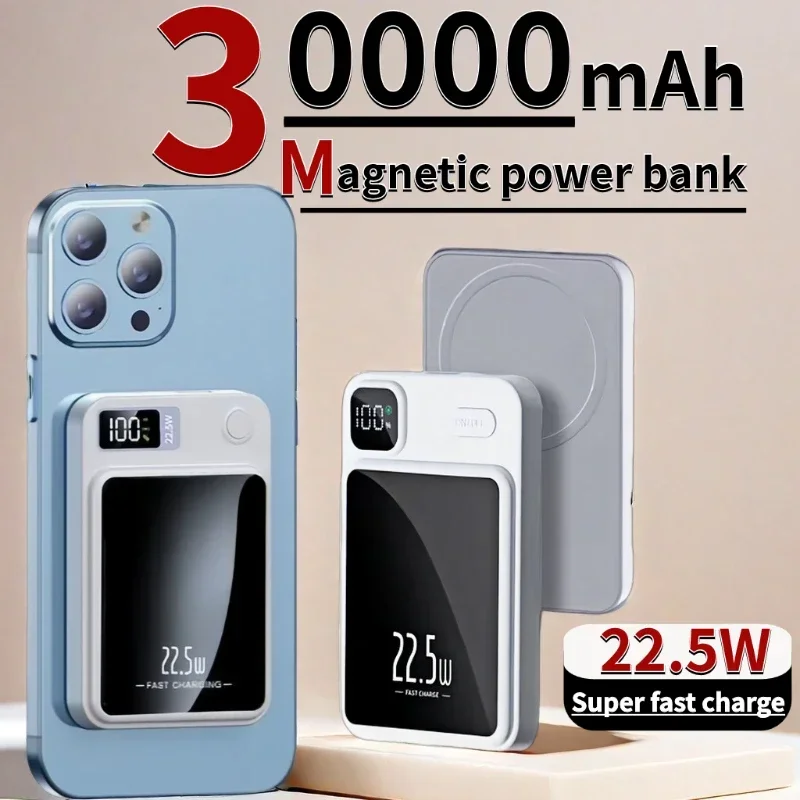 Magnetic Wireless Power Bank Phone Fast Charger for iPhone 15 14 13 12 External Auxiliary Backup Battery Pack 30000mAh 22.5W