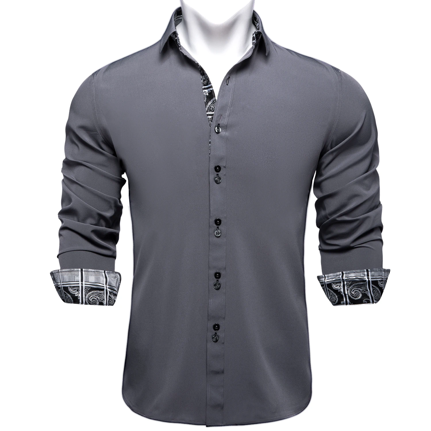 Classic Gray Business Men Shirt Patchwork Collar camisa masculina Spring Fall Long Sleeve Button-Down Wears Party Shirt For Men