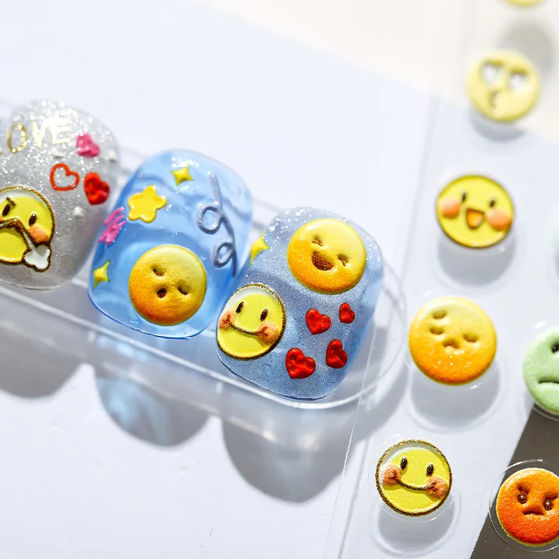 

5D Acrylic Engraved Smiley Face Design Self-Adhesive Nail Sticker Decals DIY Slider For Manicuring Nail Art Decoration Z0619