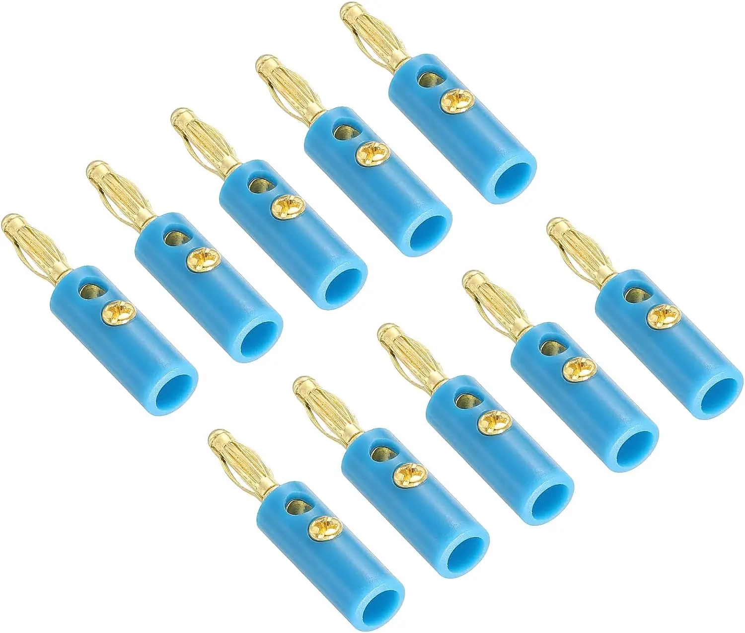 

10 Pack Banana Plugs Connector Screw Type Speaker Banana Plugs 4mm Gold-Plated Alloy Blue for Speaker Wires