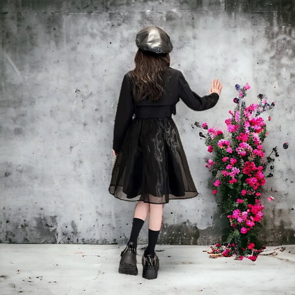 Yuiui Black Costume Coat For Girls - Halloween Cosplay Dress, Gothic Party Outfit, Wool-Blend, Ages 3-14Y