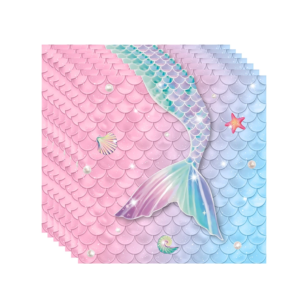 Birthday Party Supplies Mermaid Party Disposable Tableware Gradient Fish Tail Paper Plates Napkins Girls Birthday Party Decoration Baby Shower Supplies