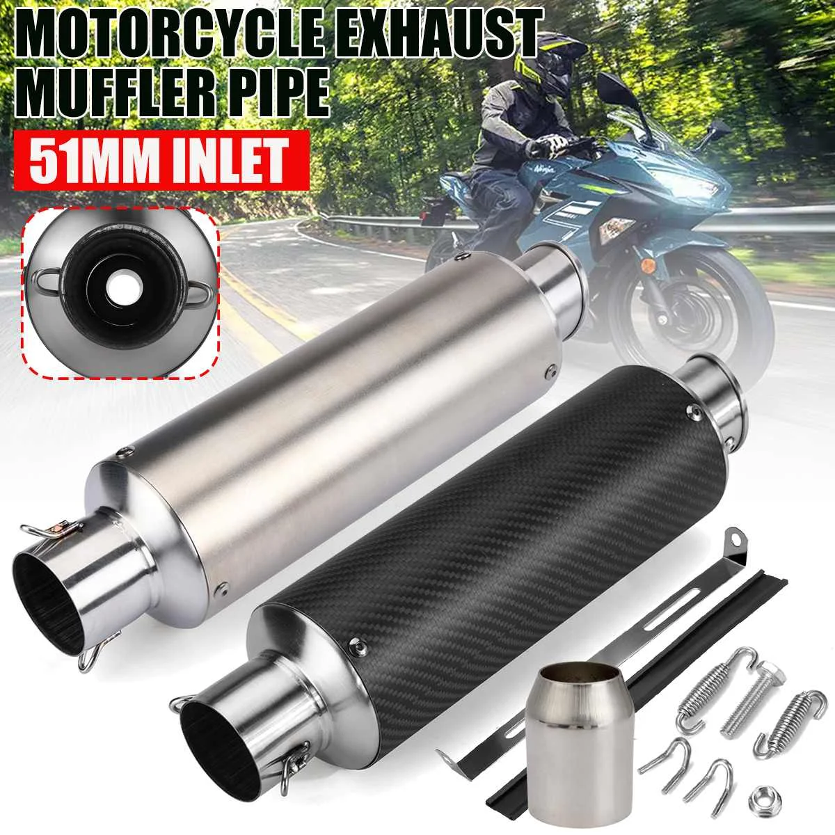 

1pcs 51mm Inlet Universal Motorcycle Modified Exhaust Pipe Motorbike Muffler Stainless Steel