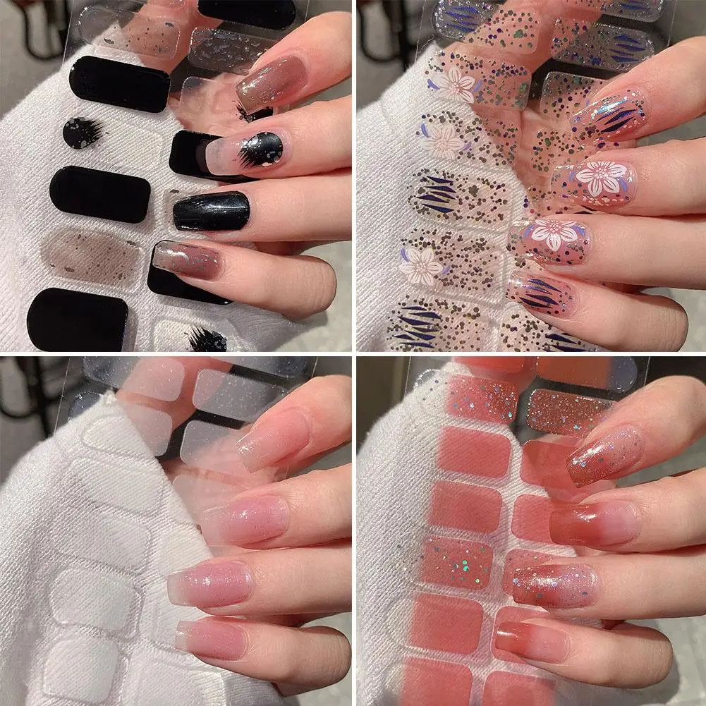 8Colors Semi-cured Gel Nail Stickers Solid Color Nail Semi-baked Paste Decals UV Lamp Need Tips Full for Women G2Z3 nail stickers nail art decoration nail decals