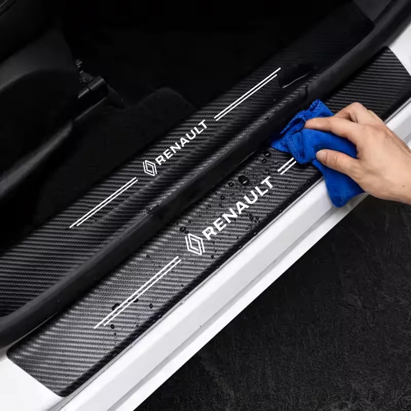 Car Logo Decals Door Sill Protector Stickers For Renault Megane 2 3 4 Twingo Clio Talisman Captur Trafic Kwid Scen