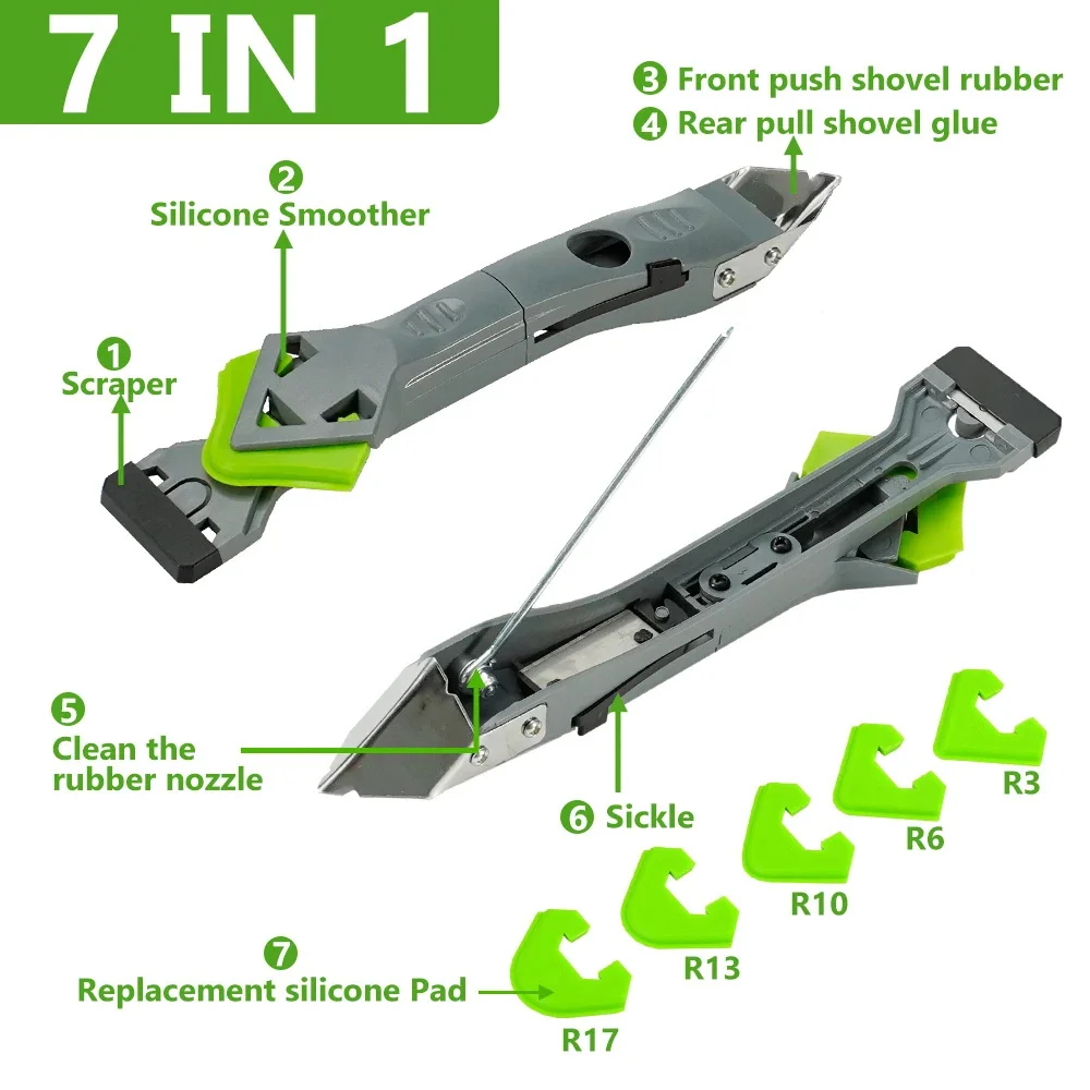 Scraper Tool Set Silicone Scraper Sealant Smooth Remover 7 In 1 Floor Caulk Finisher Grout Kit Glass Glue Angle Scraper Set
