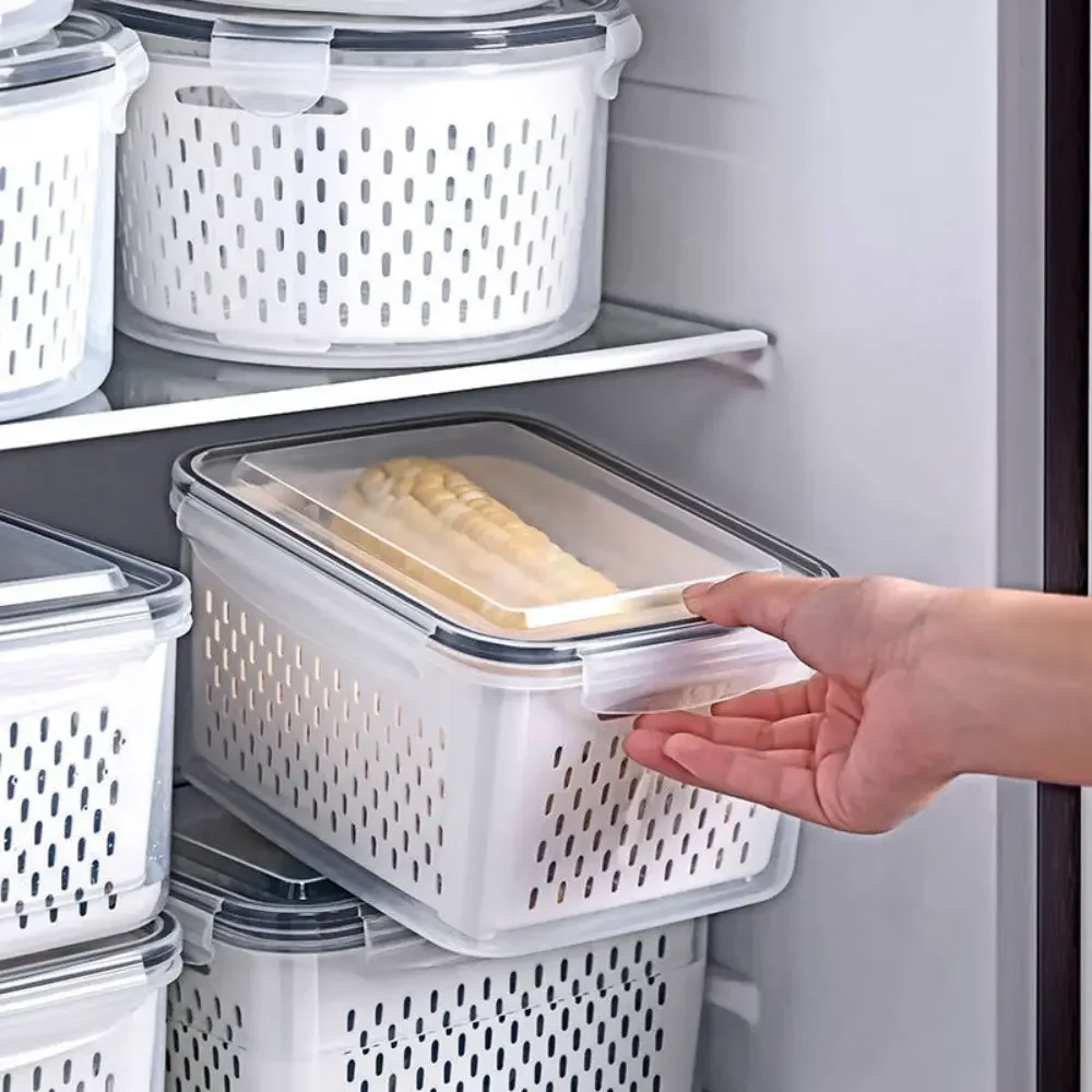 Refrigerator Crisper Drain Basket Kitchen Vegetable Washing Basket Filtered Water Double Layer Drain