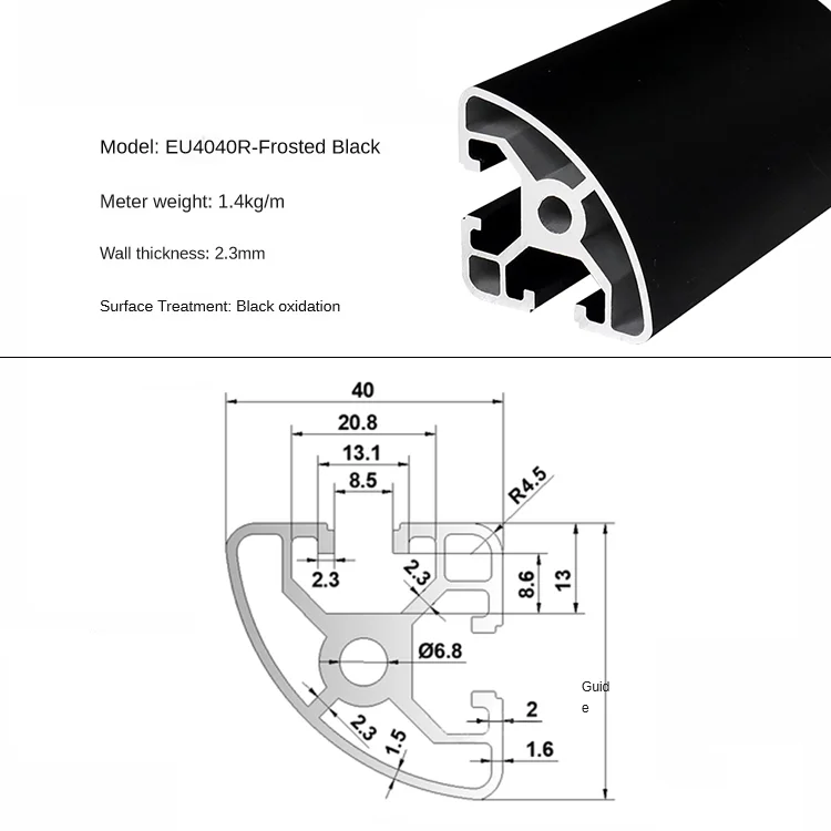 1 Stück schwarze anodische Oxidation 2020 2040 2060 2020N2 2020R 3030 3030N2 3030R 3060 4040 4080 T-Nut Aluminiumprofil EU-Standard – Detail 28