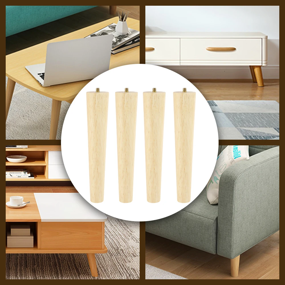 4 Pcs Furniture Legs natural Wooden Solid Furniture Feet Oblique/Straight Table Feet Non-slip Furniture Floor Protector Decorate