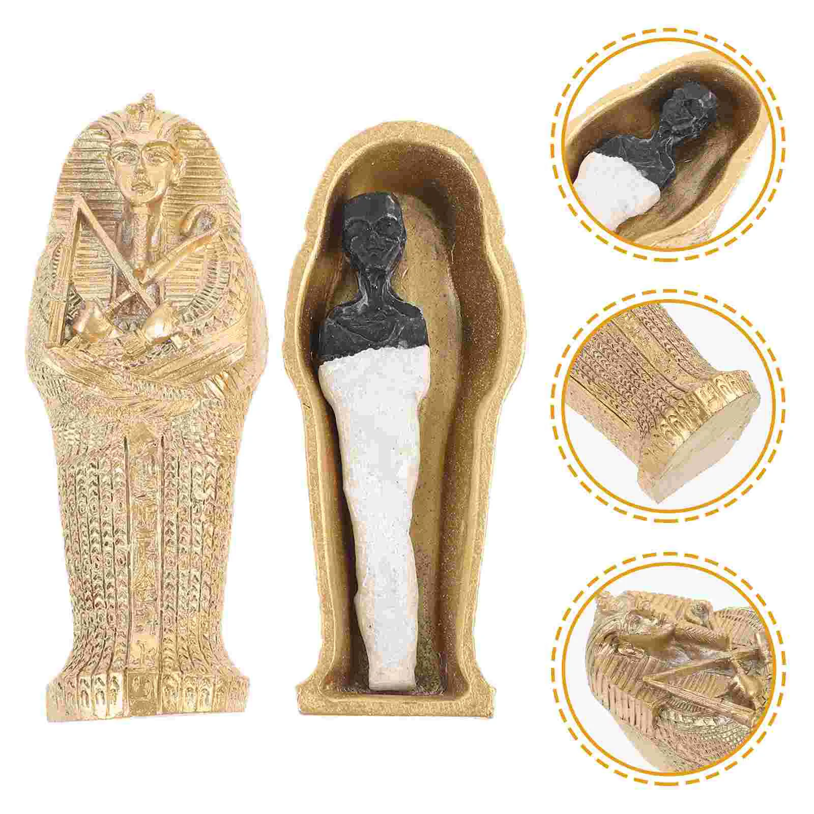 Sarcophagus With Mummy Figurine Set Egyptian Pharaoh Tombstone Historical Sculpture Mummy Coffins Figurines