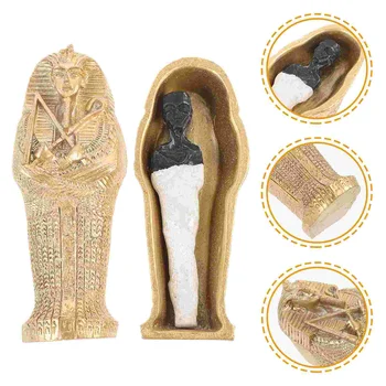 Sarcophagus With Mummy Figurine Set Egyptian Pharaoh Tombstone Historical Sculpture Mummy Coffins Figurines