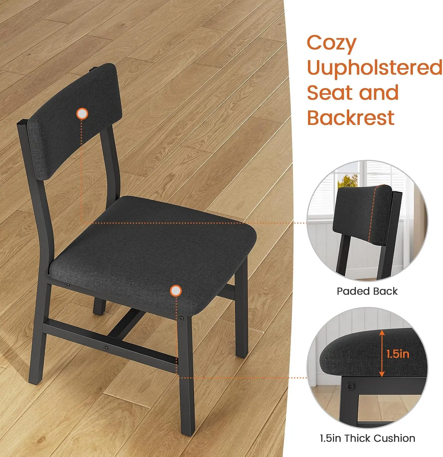 5-Piece Dining Table Set for 4-6 People, 63" Extendable Kitchen Table and 4 Cushion Chairs, Dining Room Table with MDF Board