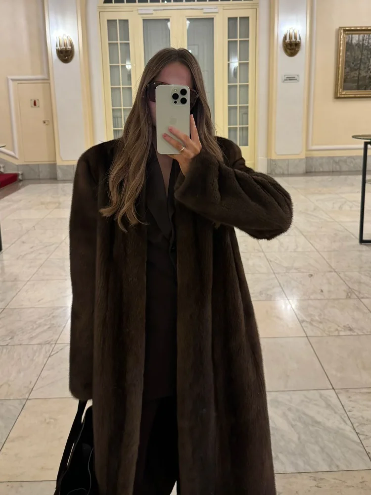 Women's Luxury Soft Thicken Warm Hairy Faux Fox Fur Coat Fashion Oversized Brown Long Sleeve Fluffy Jacket 2024 Lady Streetwear 6