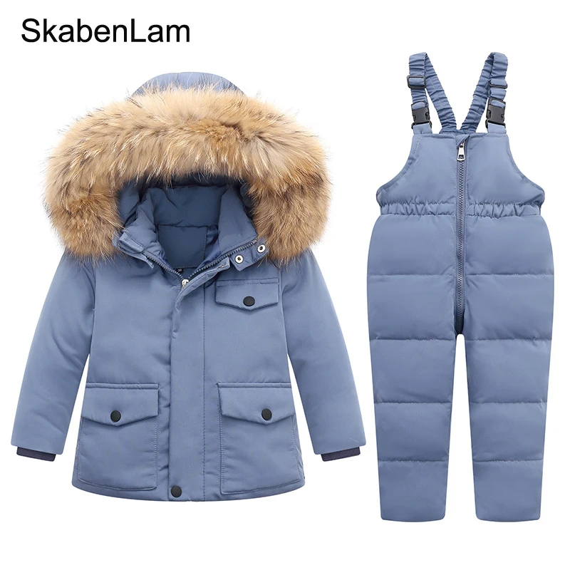 Winter Jackets for Kids Snowsuits Girl Duck Down Coat Boy Fur Collar Outerwear Children Suits insulated Overalls Baby Jumpsuits