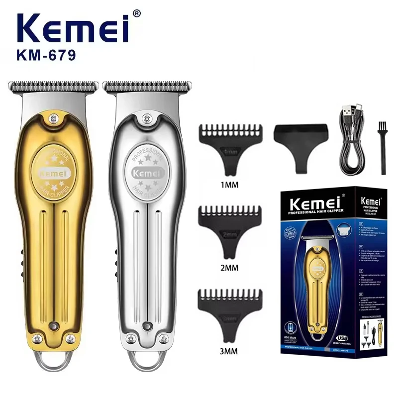 Kemei KM-679 Professional Hair Trimmer Electric Hair Clipper Men's Rechargeable Barber Cordless Cutting Machine for Bareheaded