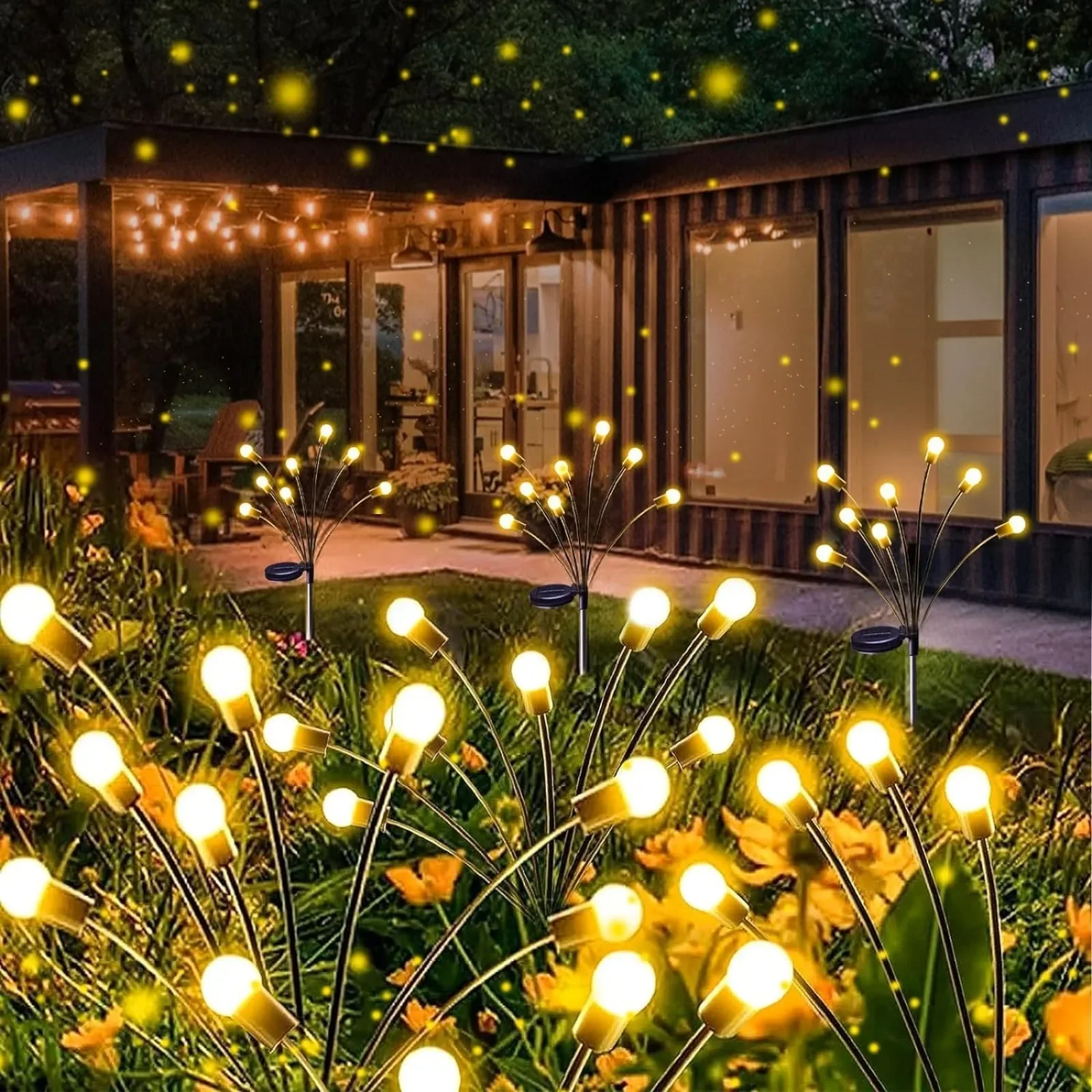 US 8-Pack Solar Garden Lights (Upgraded Long Lasting), 64 LED Firefly Solar Lights for Outside, Waterproof Swaying