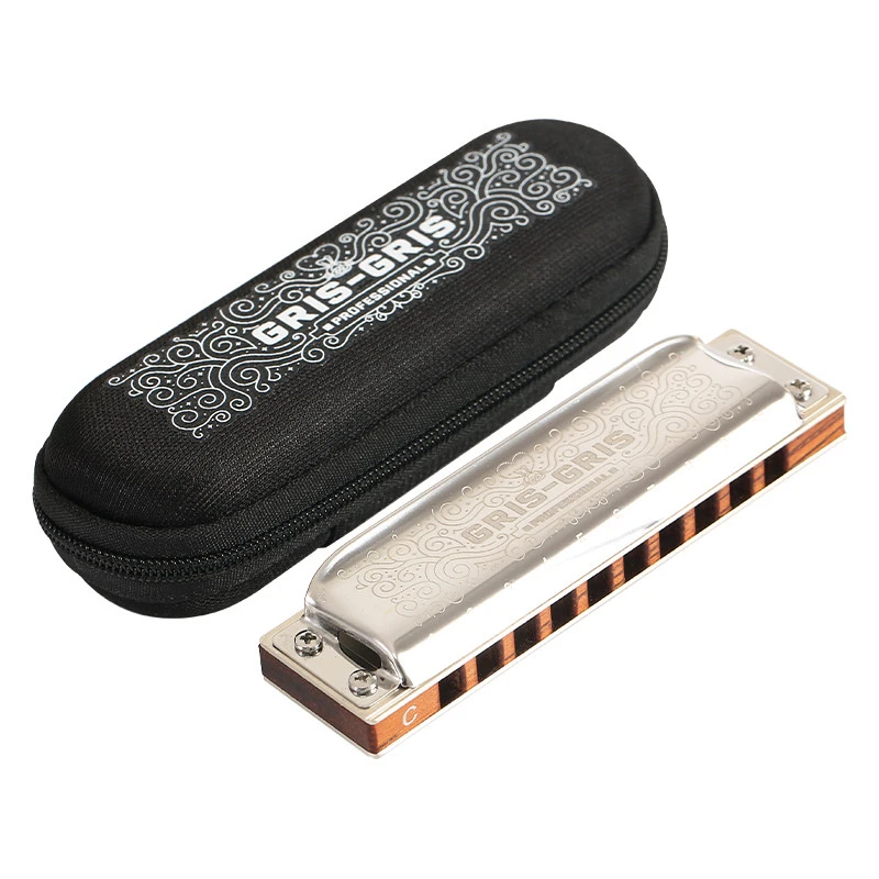 

Professional 10 Hole Harmonica GRIS - GRIS Modern Rock Blues Harp Modern Progressive Tuning With Wood Comb Musical Instruments