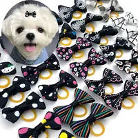 Set Cute Yorkie Pet Bows Small Dog Grooming Accessories Rubber Bands Puppy Cats Black White  Plaid Dogs Bows Headwear Pet Items 1