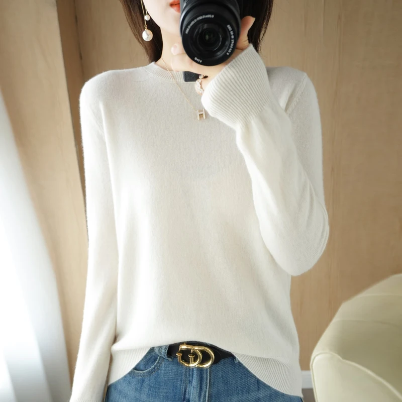 Autumn and winter new women's solid color round neck sweater pullover long-sleeved knitted bottoming shirt women's top 5