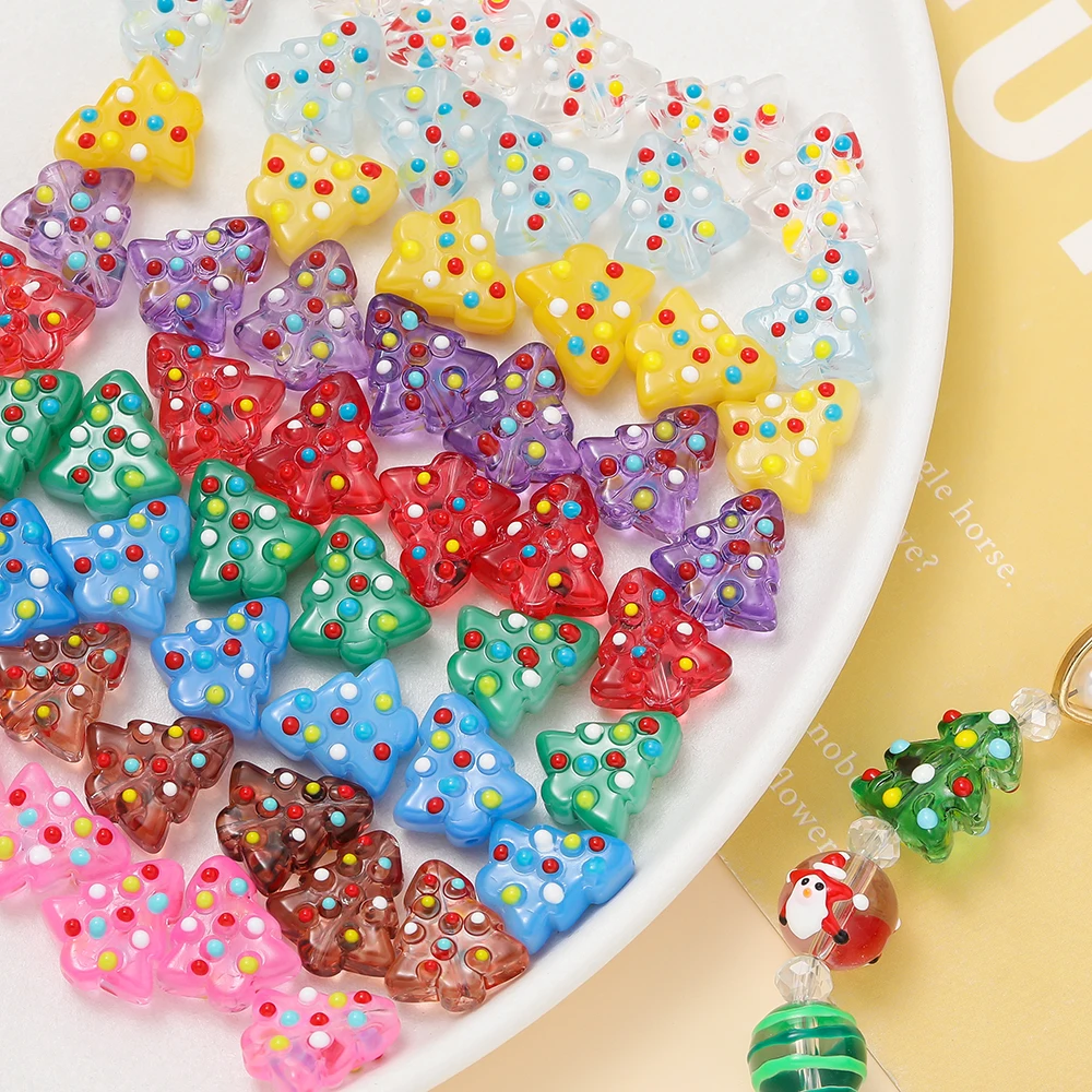 2 Stück 15 x 16,5 mm Glasperlen, bunte Weihnachtsbaum-Abstandsperlen für Schlüsselanhänger, Weihnachtsdekoration, DIY-Schmuckherstellung, Zubehör – Detail 1