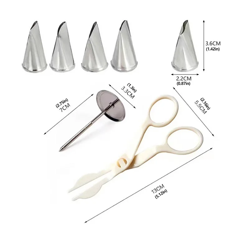 7Pcs/set Flower Scissor + Cake Tray + 5pcs Tulips Rose Nozzle Nail Decor Lifter Kitchen Fondant Cream Transfer Baking Pastry