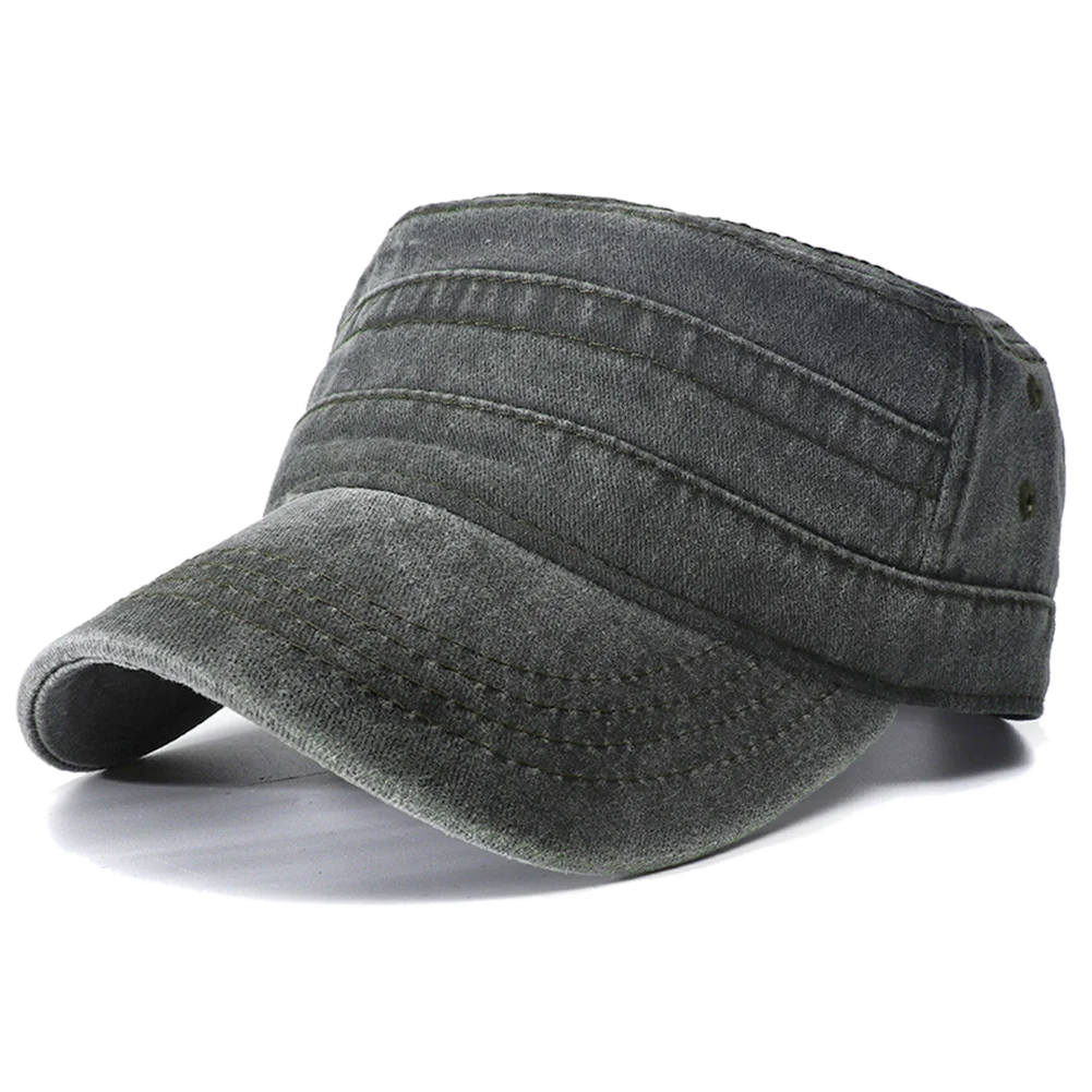 Chapeau de pêche plat unisexe en coton lavé Vintage, chapeaux militaires réglables de couleur unie pour hommes et femmes, casquette militaire, chapeau de soleil d'extérieur