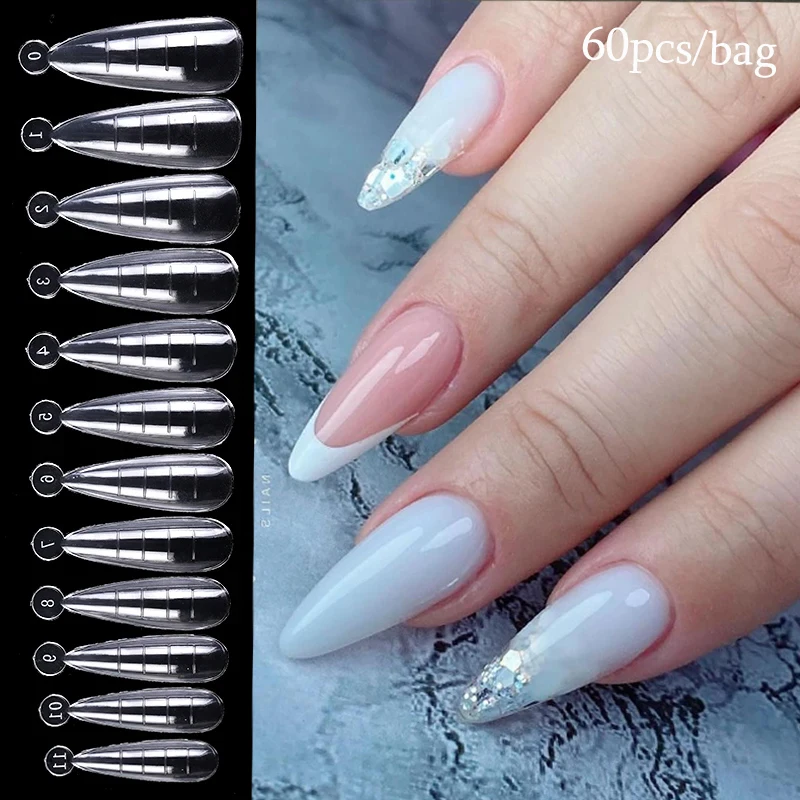 60Pcs Dual Fake Nail Forms Extension Tips Mold Quick Buliding Short Almond Acrylic Upper Forms Diy Art Manicure Tool