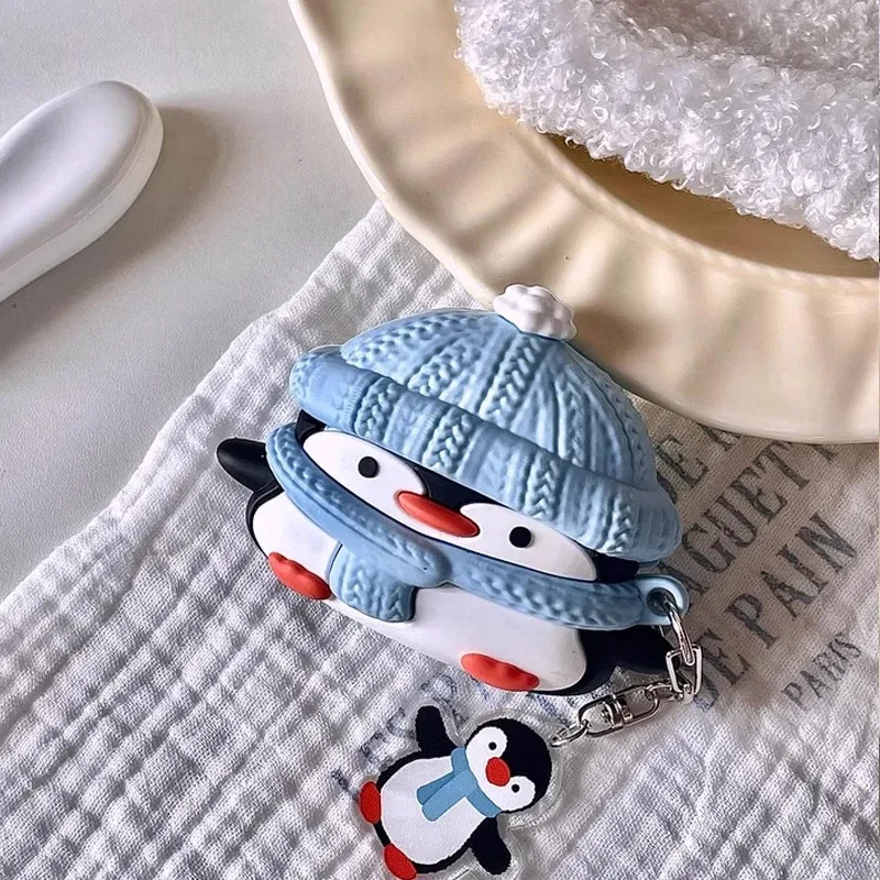 Cute Three-dimensional Scarf Little Penguin Headphone Cover for Apple Airpods 1/2 Pro Pro2 3 4 Pendant Protective Case