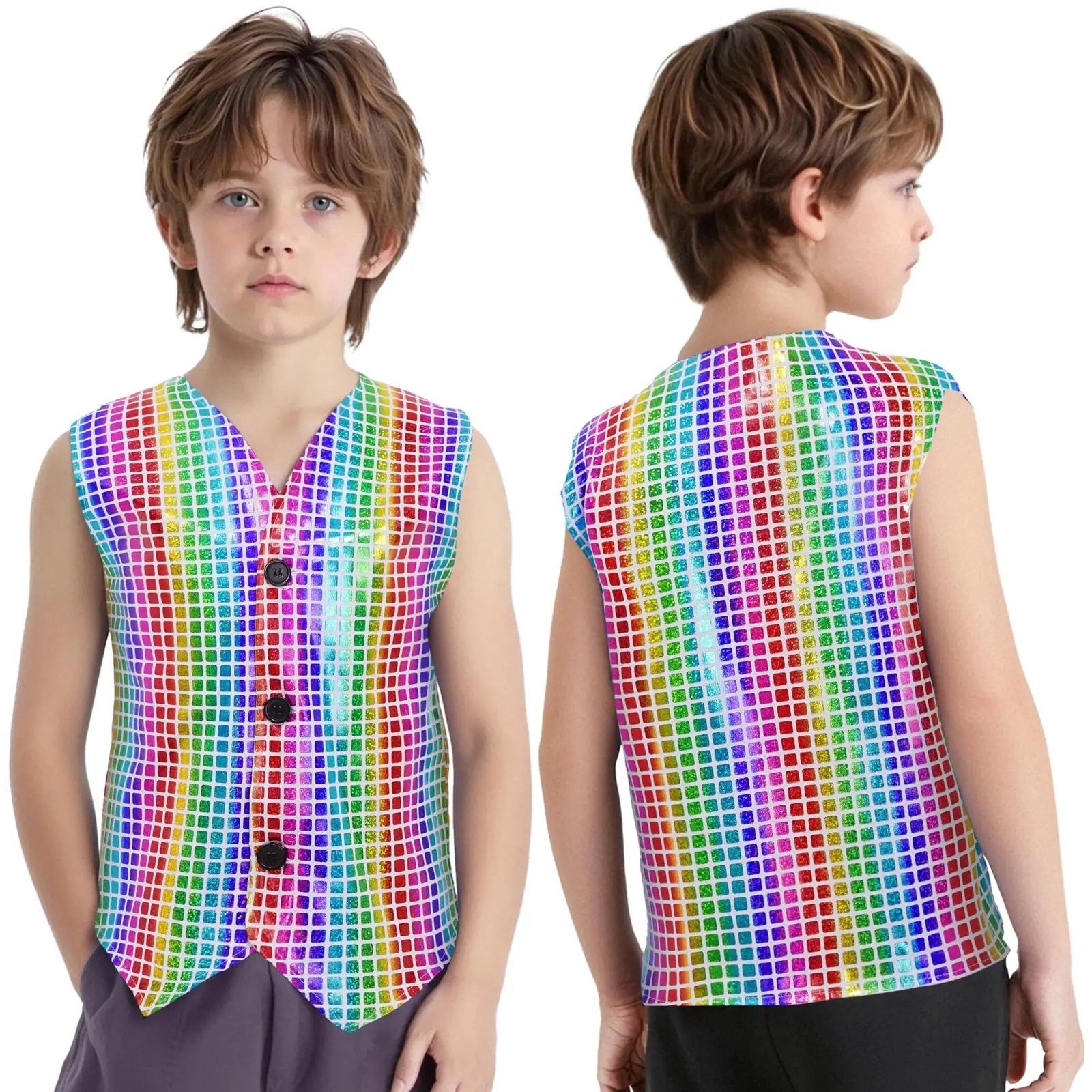 어린이 반짝이 스팽글 조끼 할로윈 카니발 파티 힙합 재즈 댄스 학교 합창단 서커스 마술 공연 의상