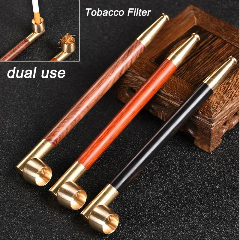 

Long 18cm Old style solid wood Smoking Pipe dual use Microfilter Cigarette filter Remove to Clean Classic Hookah Pipe Men Gift