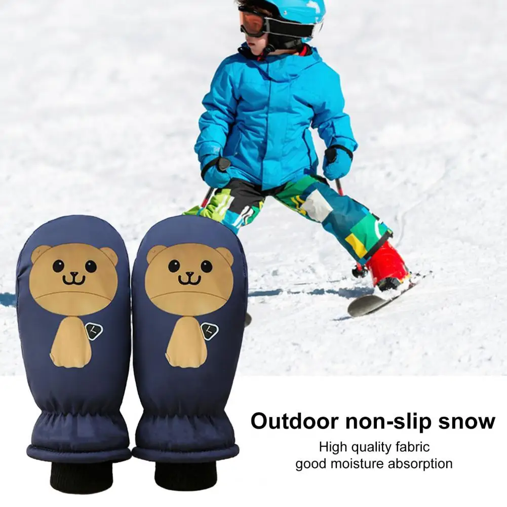Windproof Ski Gloves Winter Warm Mitts Ultra-thick Waterproof Ski Gloves with Plush Lining for Toddlers Cartoon Print Winter