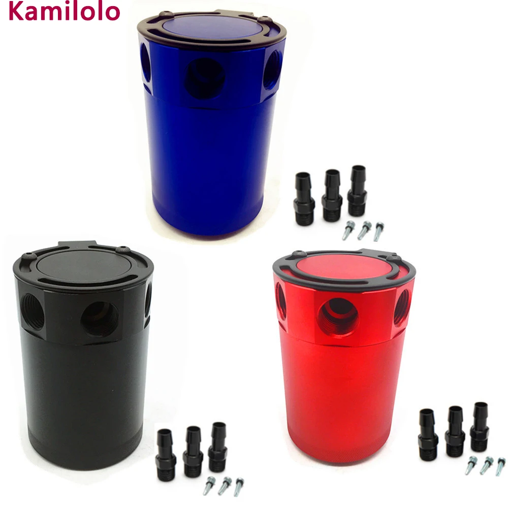 3 Port Oil Catch Can Tank Reservoir Air-Oil Separator Baffled Aluminum Red