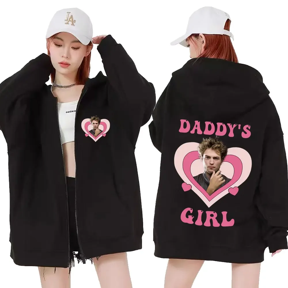 Description Picture 4 of itemDaddy's Girl Robert Pattinson Graphic Zip Up Hoodie Unisex Fashion Zipper Sweatshirt Men Oversized Jacket Hooded Coat Streetwear