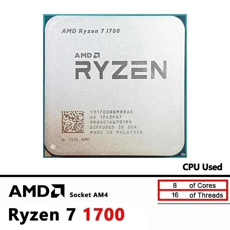 AMD R7 1700 Ryzen 7 1700 3.0GHz 8코어 16스레드 CPU 프로세서 65W 소켓 AM4 게이밍 CPU (패키지 미포함)