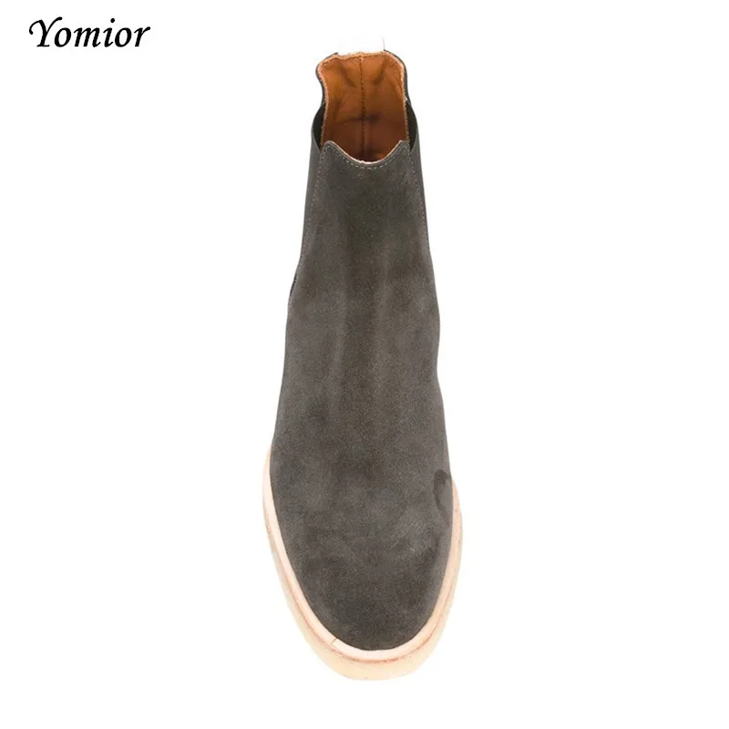 Handmade Luxury Brand Cow Leather Men's Chelsea Boots Autumn Winter Fashion Pointed Toe Wedding Vintage Motorcycle
