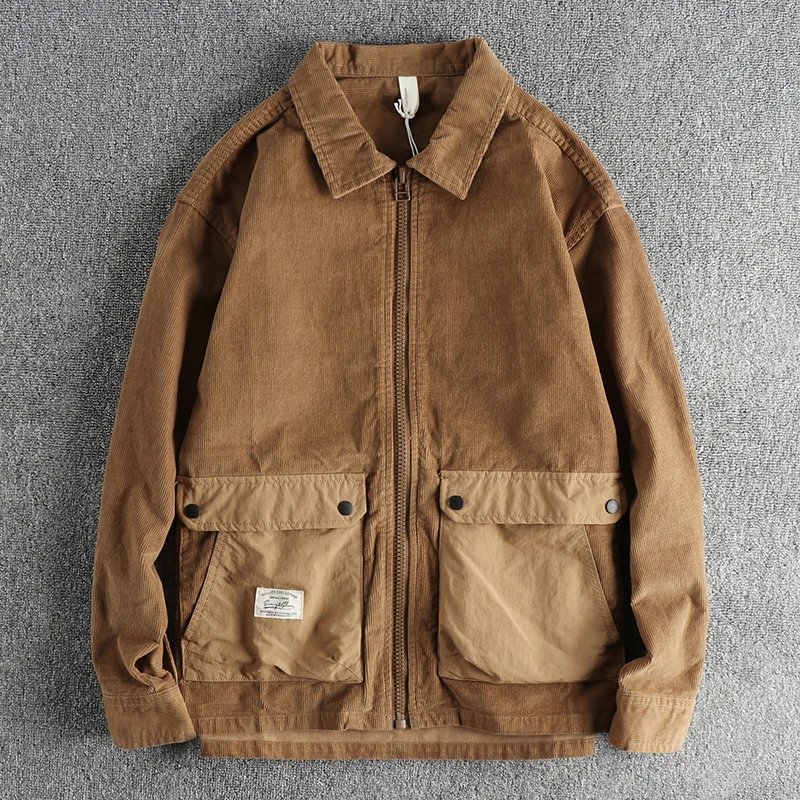 

Винтажный трендовый пиджак в стиле пэчворк с карманами, мужской повседневный вельветовый Свободный кардиган из мытой хлопковой ткани