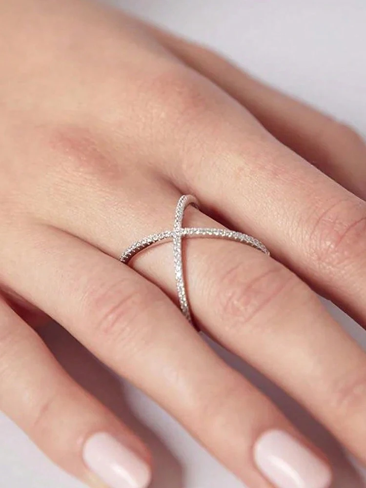 925 Sterling Silver Simple Classic Gorgeous Zircon X-Shaped Ring For Women Engagement Wedding Luxury High Quality Fine Jewelry