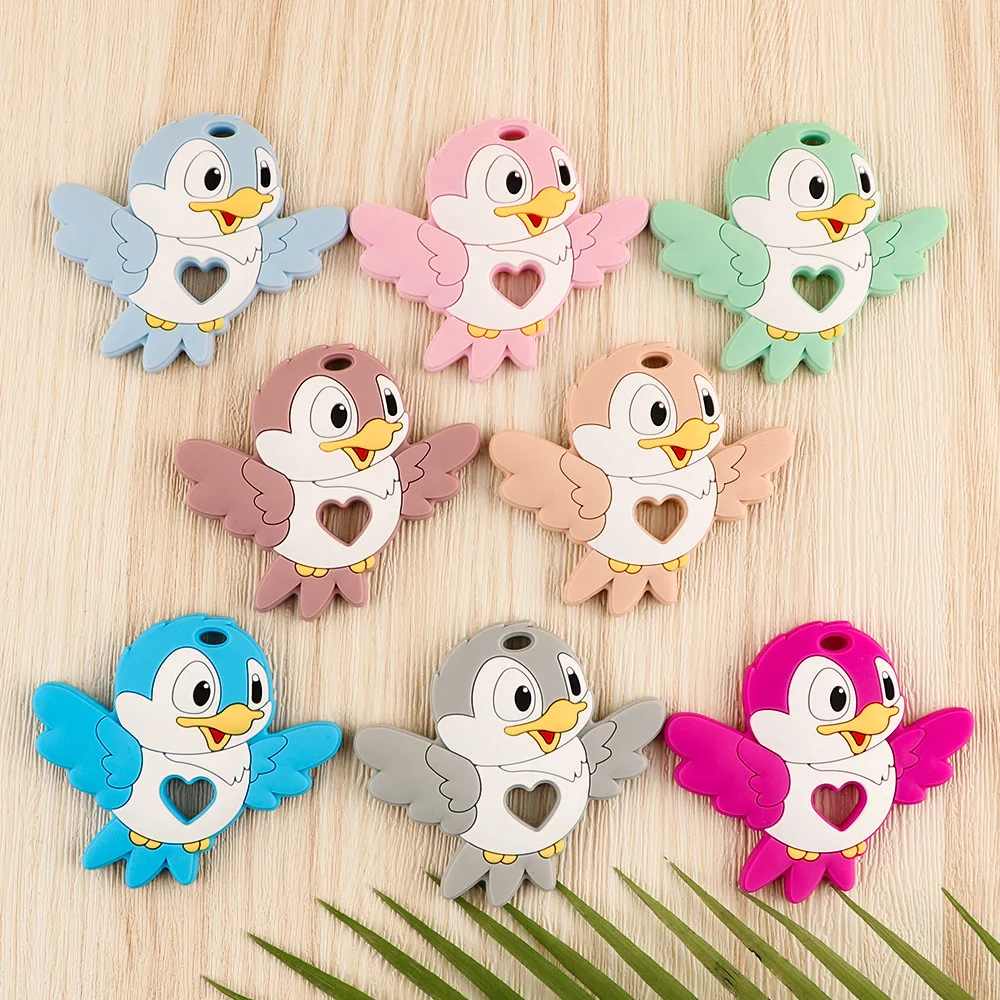 baby teething items at 3 months Kovict 5/10/20Pcs New Bird Silicone Teethers Animal Food Grade Silicone Teething Toys DIY Pacifier Chain Accessories Baby Gifts top Baby Teething Items