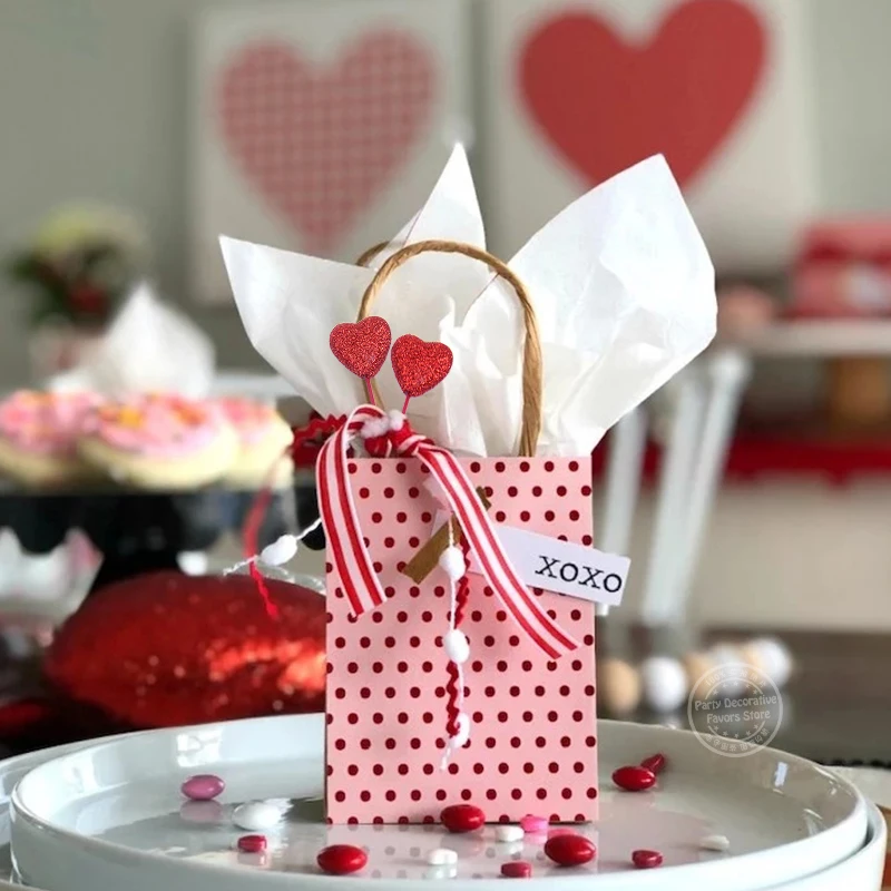 10Pcs Glitter Foam Heart Picks Stick for Mother's Day Gift Vase Decoration Birthday Party Cake Toppers Wedding Flower Bouquet