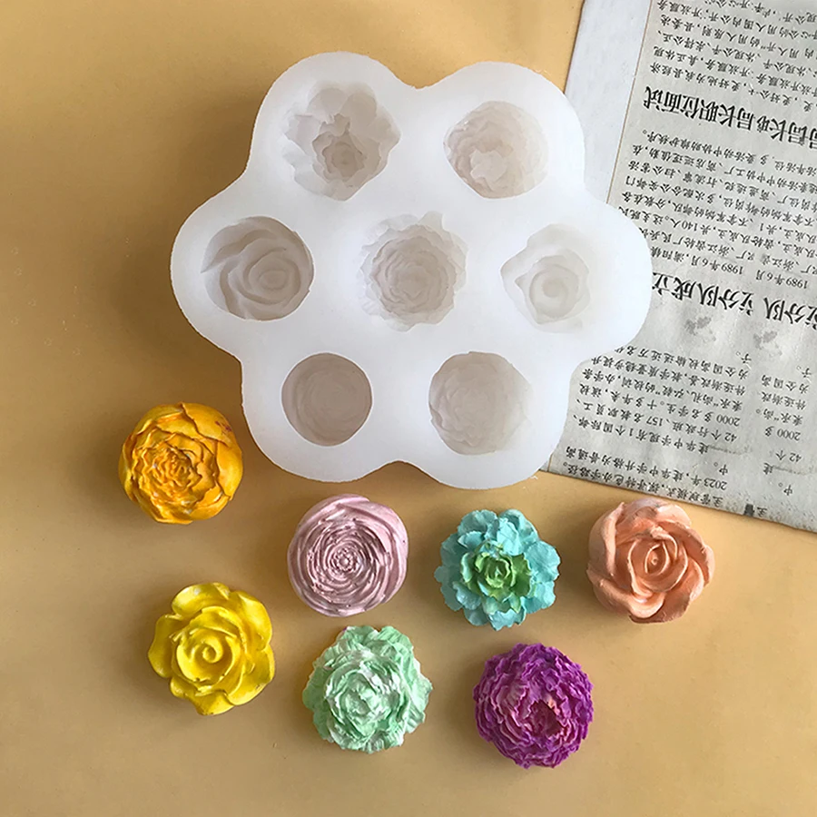 

7 Hole 3D Peony Rose Liquid Silicone Mold Three-dimensional Gummy DIY Decoration Tool Cake Chocolate Wedding Baking Process