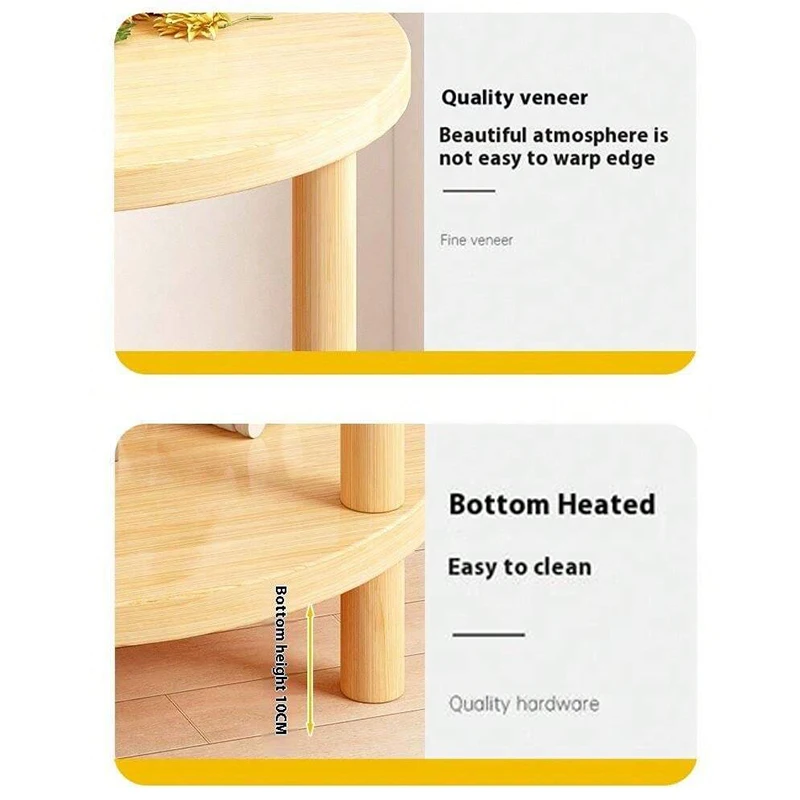 Wooden Modern Round Square Bedside Table Double-Layer Nightstand Home Office Bedroom Living Room Sofa Side Table Coffee Table 5