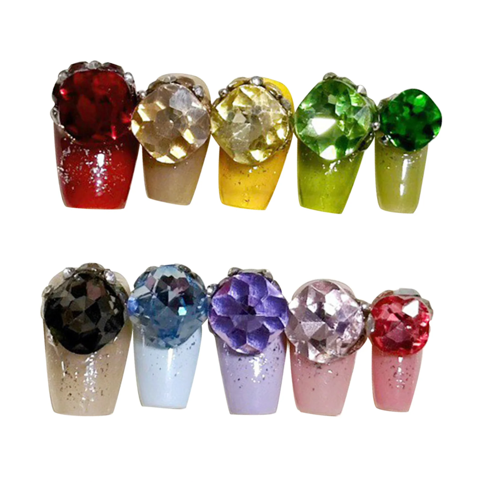 

Colorful Fake Nails with Large Rhinestone Durable & Never Splitting Comfort Fake Nails for Fingernail DIY Decoration