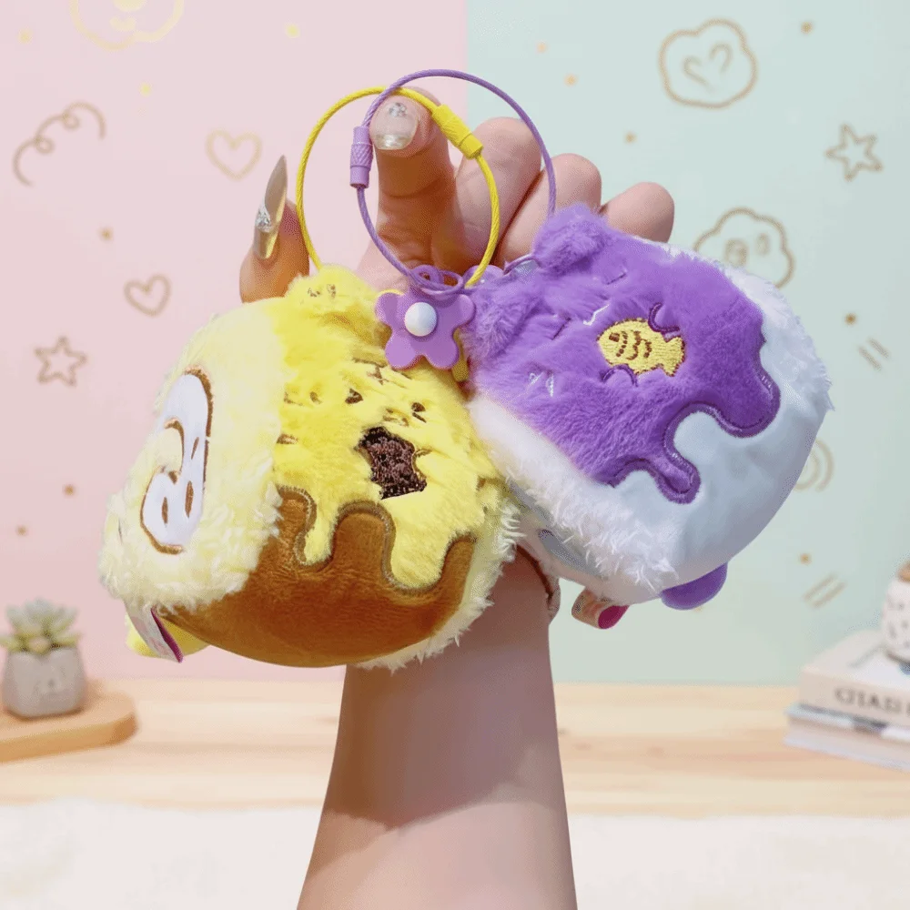 Animal Swiss Roll Pendant Cake Appearance Stuffed Plush Swiss Roll Keychain Fluffy 10cm Cartoon Plush Keychain Festive Decor