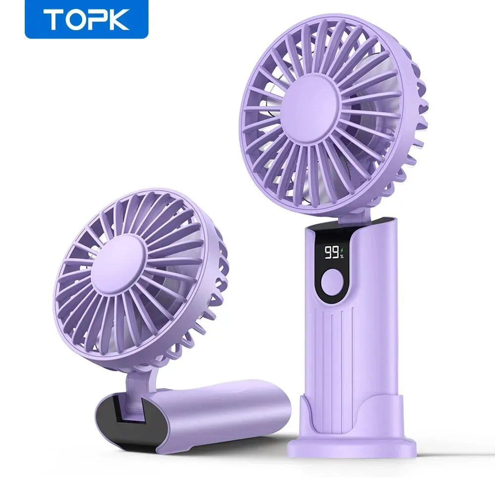 TOPK K38 휴대용 휴대용 팬, 5000mAh 3 in 1 다기능 개인 여행용 목 팬(디지털 디스플레이 포함),90 °   접이식..